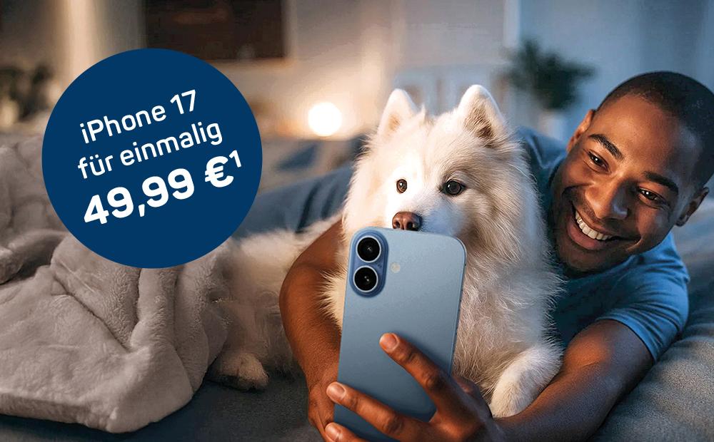 Mann macht Selfie mit seinem Hund